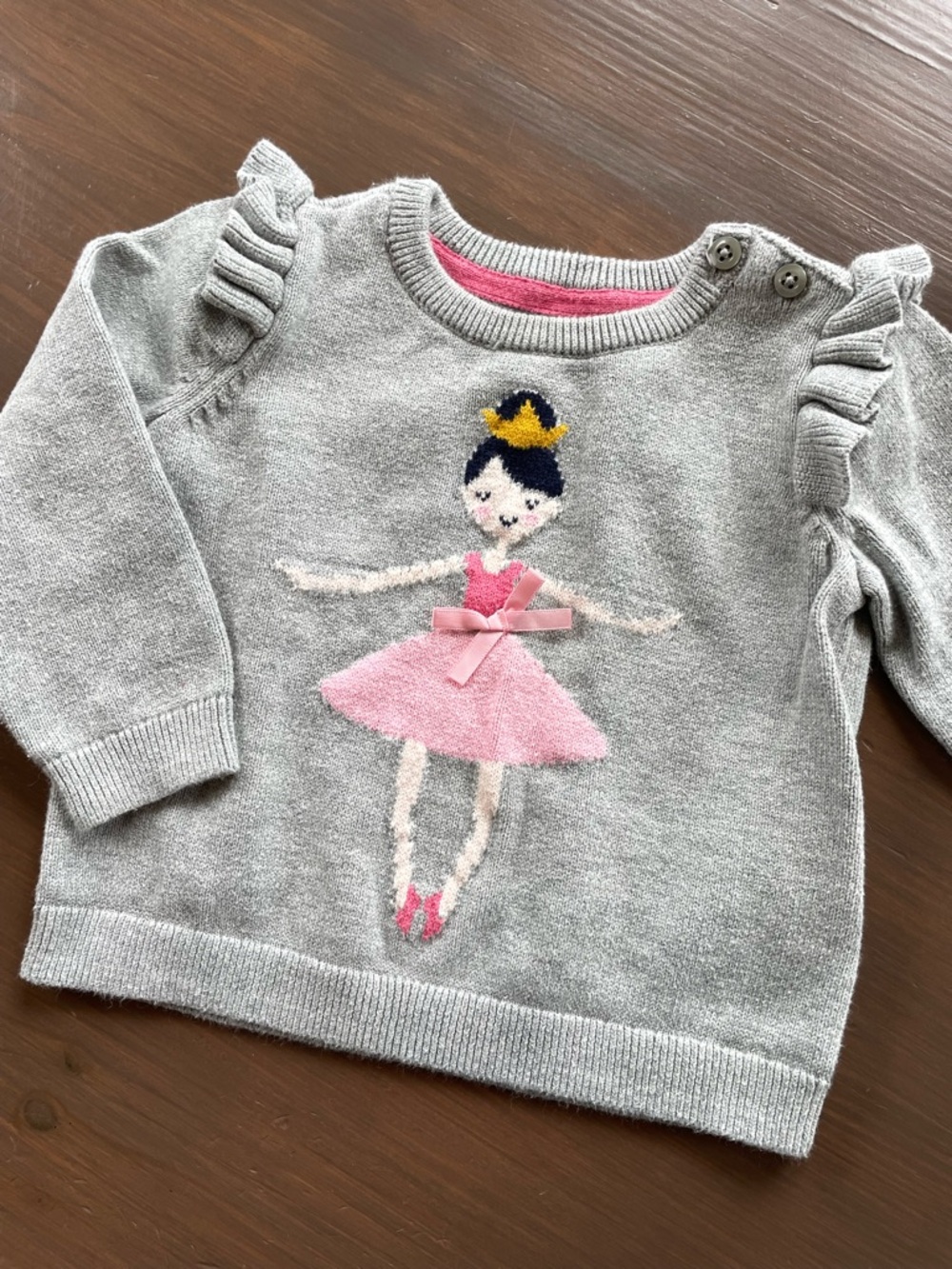 Baby Gap Gray Ballerina Cotton Sweater with Ruffle Sleeve Size 12-18M